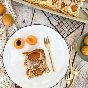 Aprikosenkäsekuchen vom Blech ohne Zucker – Rezept öffnen